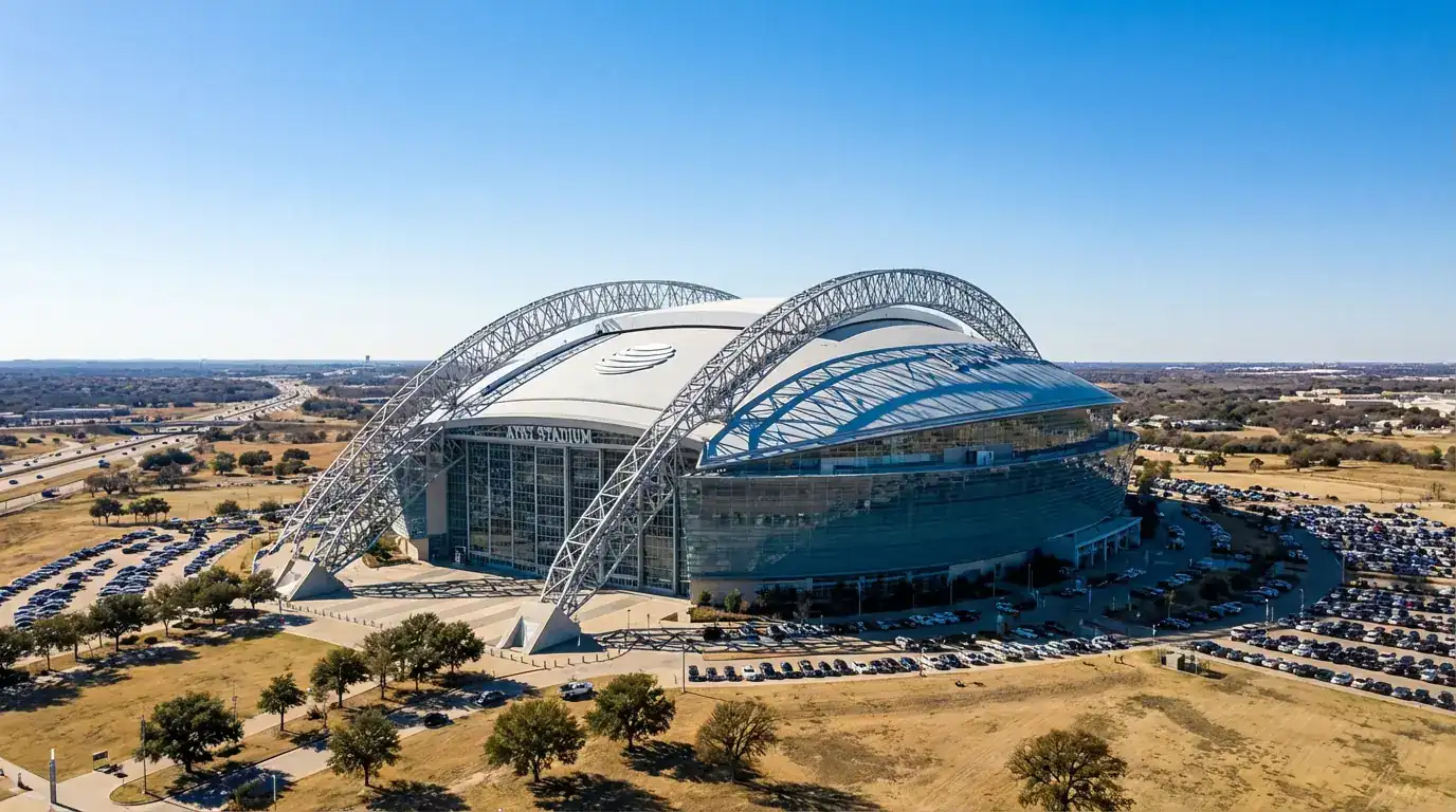 AT&T Stadium Dallas — milzīgā Teksasas arēna ar ievelkamo jumtu