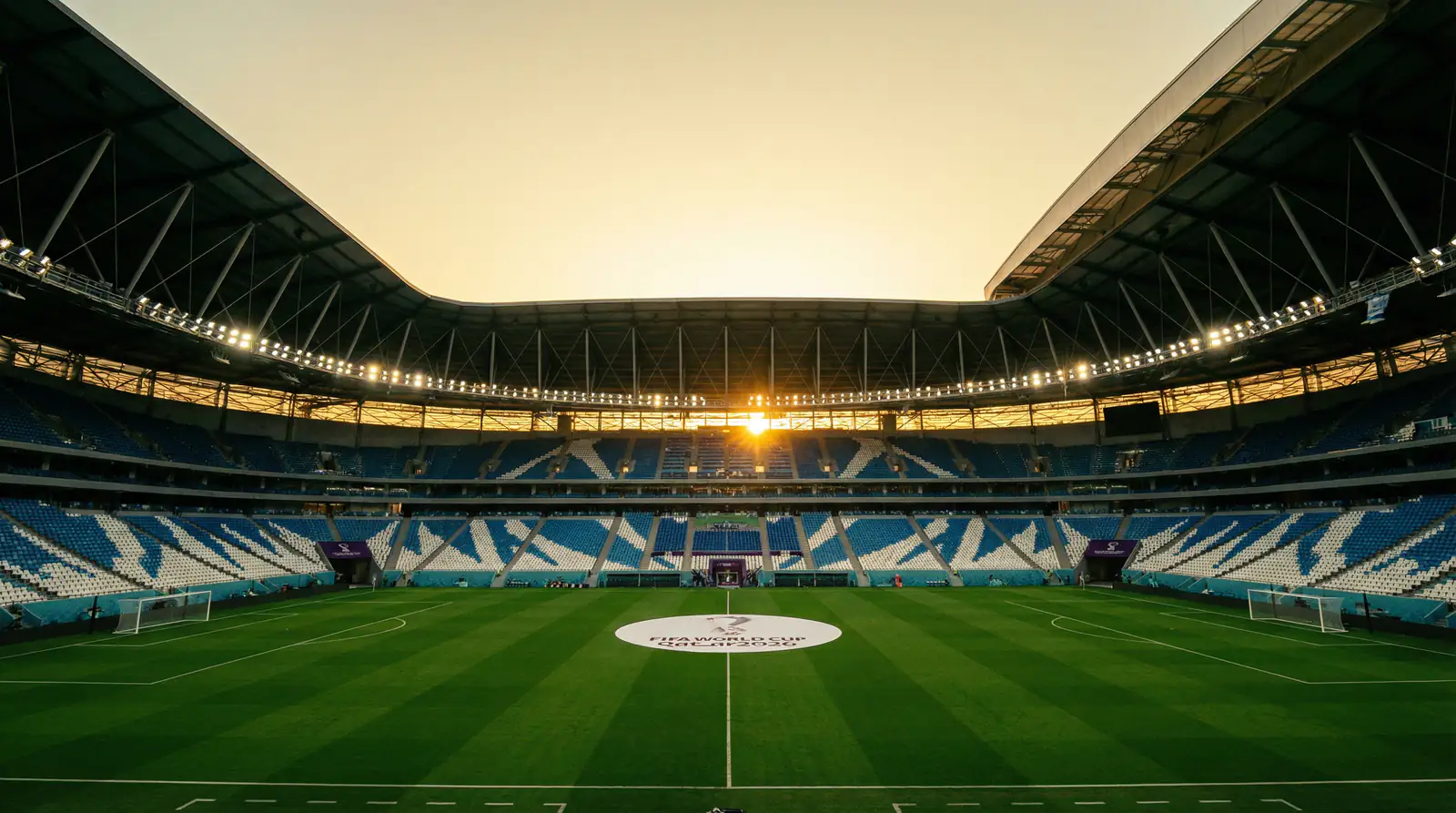 Pasaules Kausa 2026 stadions ar futbola laukumu un tribīnēm